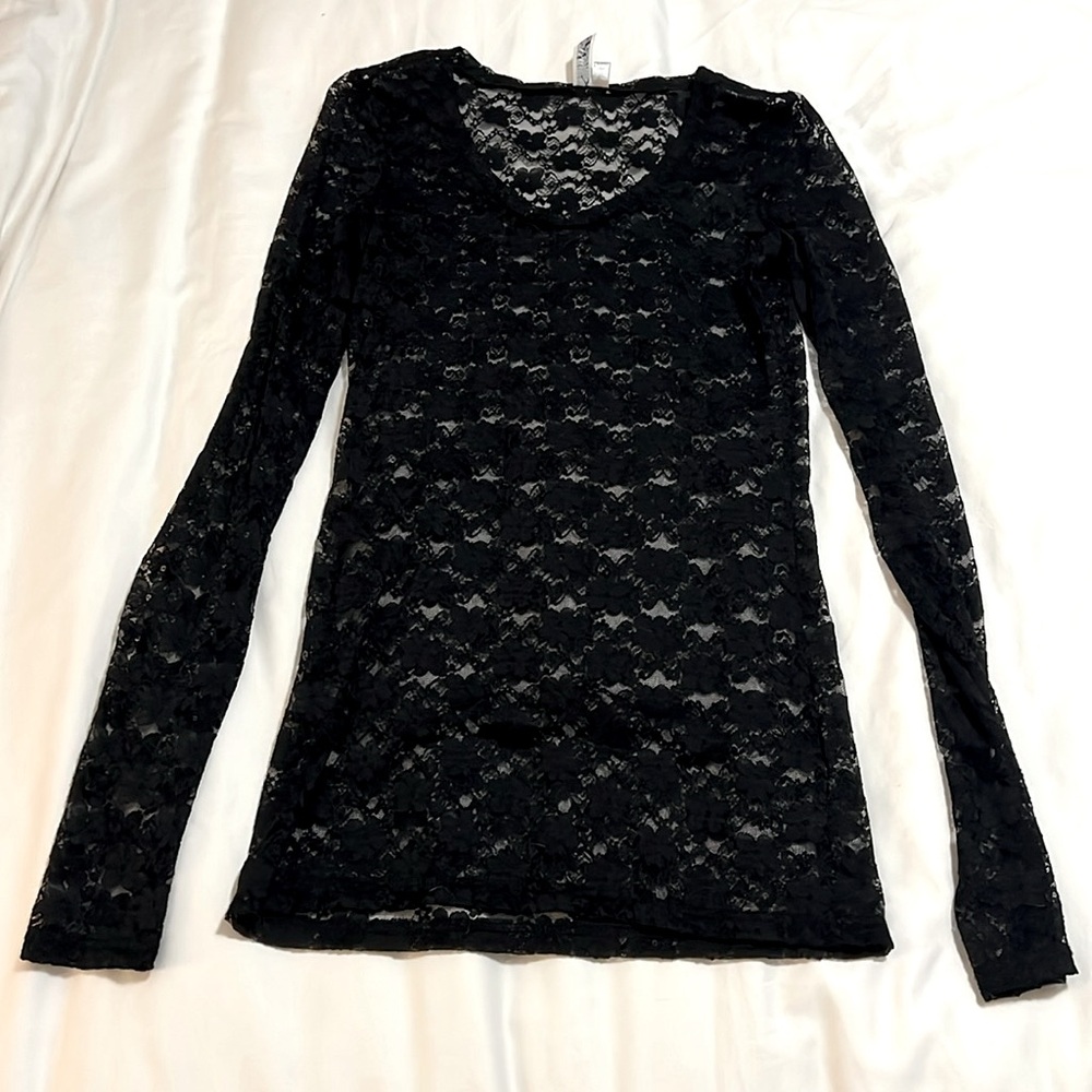 BKE black long sleeve sheer lace Small